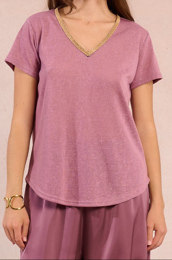 MOLLY BRACKEN T-shirt con scollo a V iridato donna