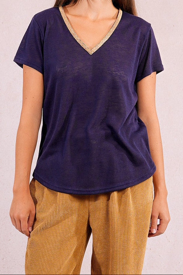 MOLLY BRACKEN T-shirt con scollo a V iridato donna