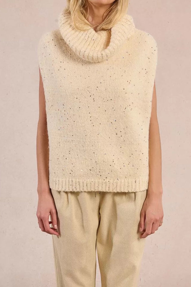 MOLLY BRACKEN Maglia dolcevita smanicata con paillettes donna