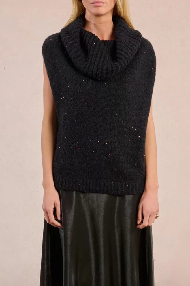 MOLLY BRACKEN Maglia dolcevita smanicata con paillettes donna