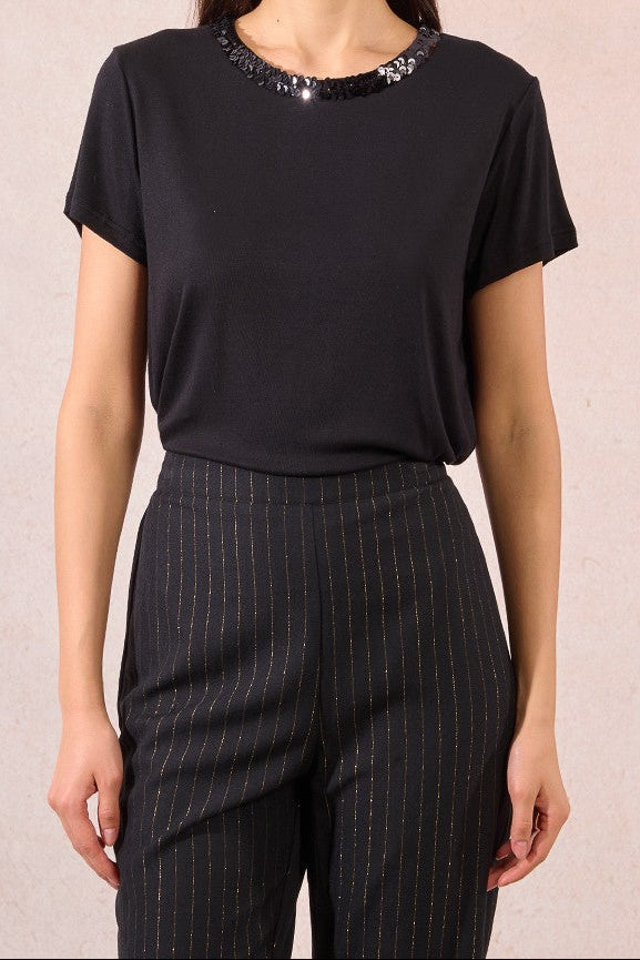 MOLLY BRACKEN T-shirt con paillettes sullo scollo donna