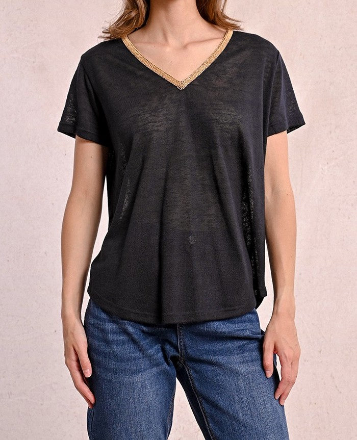 MOLLY BRACKEN T-shirt con scollo a V dorato donna