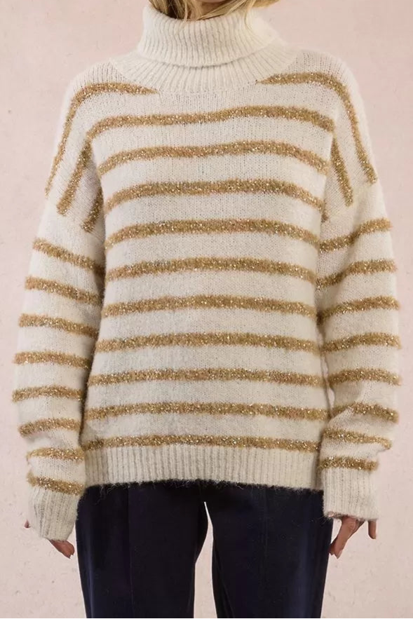 MOLLY BRACKEN Maglia dolcevita con righe iridescenti donna